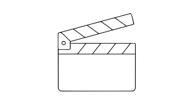 Movie Clapperboard Vector Icon &ndash; Elegant Hand-Drawn Minimalist Line Art Illustration with Scalable Outlines, Perfect for Film Production, Cinema, Entertainment Media, and Creative Design Applications