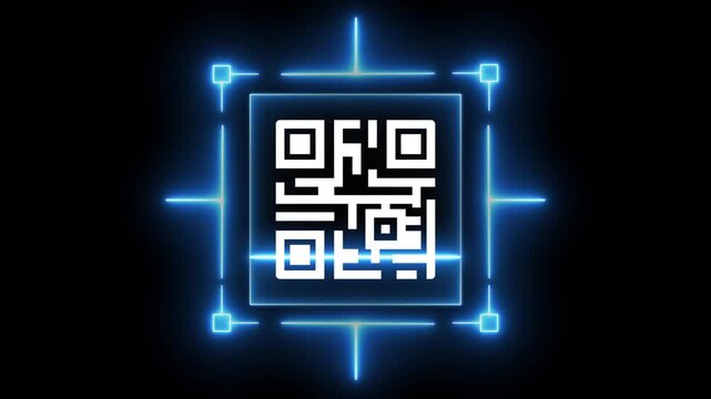 Barcode scanner QR code Neon shine Icon animation isolated on black background. 4k video