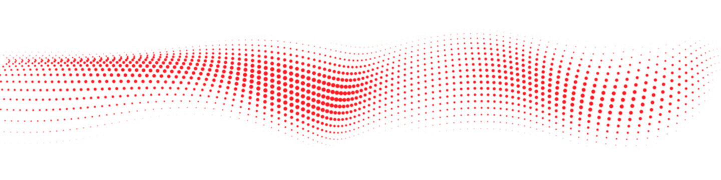 Abstract red halftone dot wave pattern on white background for modern graphic design