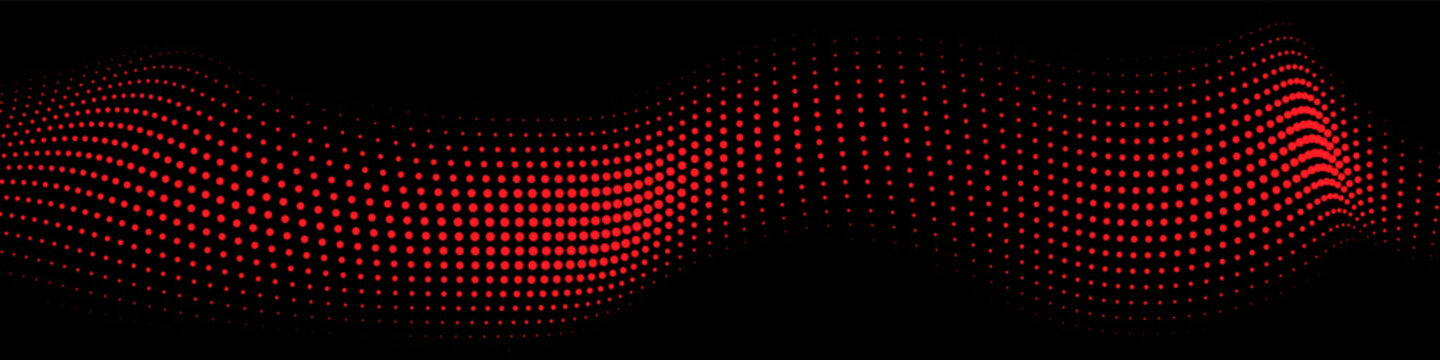 Dynamic glowing red halftone wave pattern on a black background for digital artwork