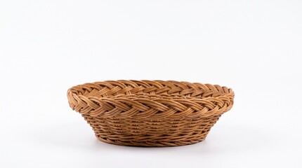 Obraz premium Single Empty Bamboo Basket Isolated on White Background with Intricate Woven Details