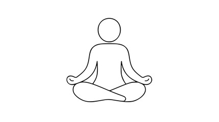 Minimalist vector illustration of a person meditating in lotus position with hand-drawn line art style, depicting peaceful meditation pose for wellness, mindfulness, and yoga relaxation concepts