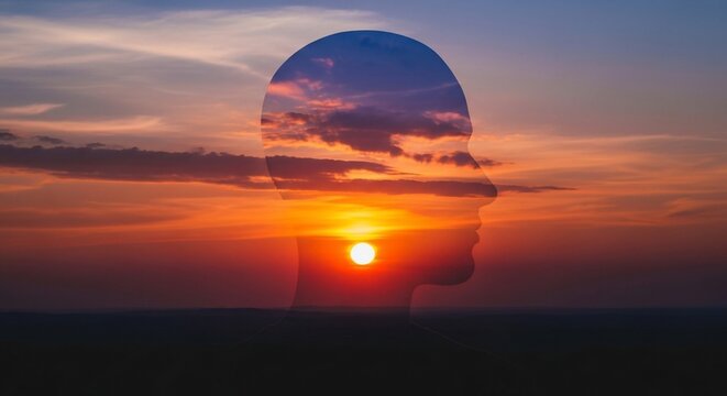 Silhouette head sunset sky