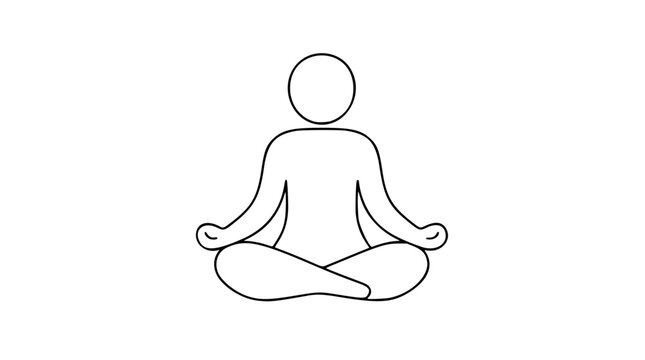 Minimalist vector illustration of a person meditating in lotus position with hand-drawn line art style, depicting peaceful meditation pose for wellness, mindfulness, and yoga relaxation concepts