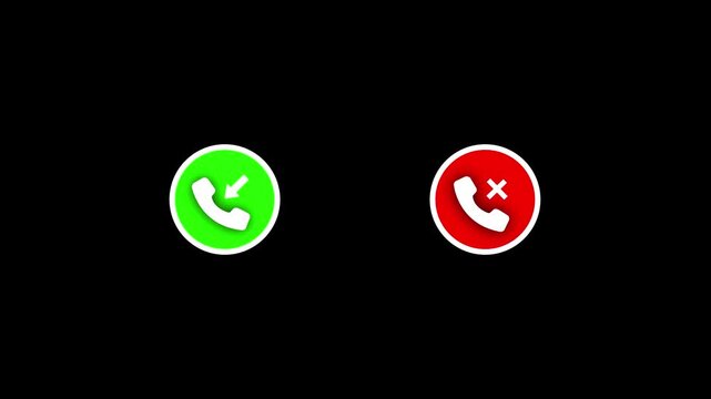 Incoming Calling animation in mobile phone, call animated accept or decline option, incoming call in mobile phone display with alpha channel. Neon call icon animation
