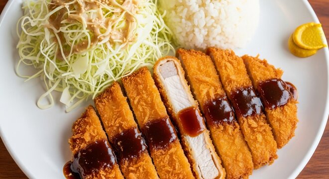 Sliced fried pork cutlet meal