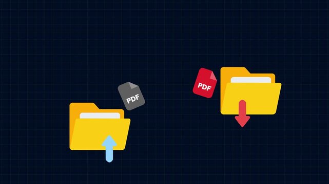 Two folders PDF file transfer animation seamless loop. Suitable for business, data management, quick torrent of copying data from folder to folder on computer