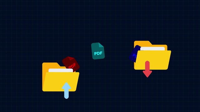 Two folders PDF file transfer animation seamless loop. Suitable for business, data management, quick torrent of copying data from folder to folder on computer