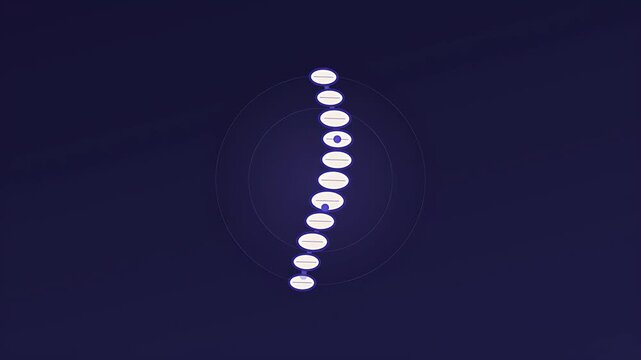 Futuristic abstract data stream connecting glowing nodes forming a perfect arc progress visualization on deep space background
