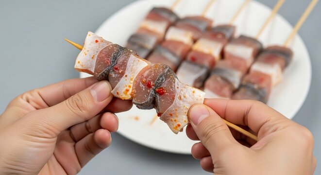 Skewered fish appetizers