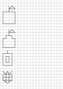 Grid drawing worksheets for kids, copy the picture on checkered paper background