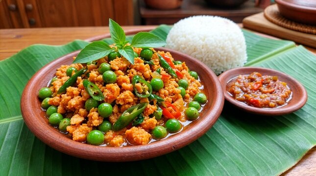 Spicy Stir Fried Oncom with Leunca and Basil