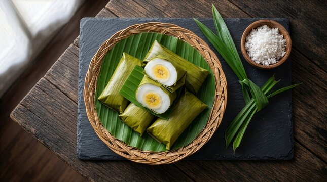 Traditional Indonesian Nagasari Pisang Steamed Banana Cake