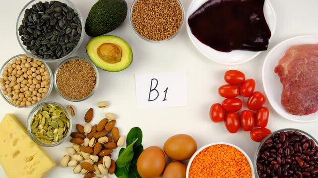 Foods that contain vitamin B1. Selective focus.
