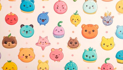 Fototapeta premium Colorful abstract background with playful animal faces.