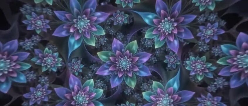Vibrant purple and blue floral pattern with intricate designs and shapes.