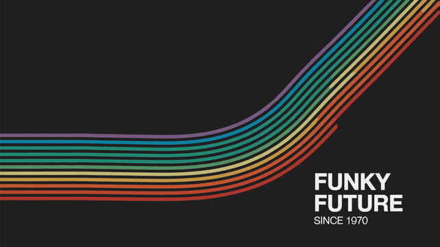 Retro Rainbow Stripes on Black Background with Funky Future Text