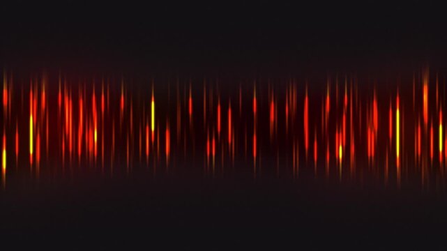 Glowing yellow orange vertical light streaks on dark background. Abstract digital motion effect for technology concept. Dynamic particle lines for motion graphic design