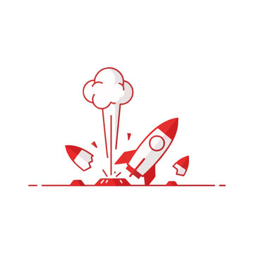 rocket crash landing explosion failure concept broken rocket debris and smoke