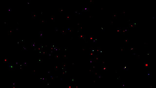 Motley confetti pop animation falling down, birthday party colorful confetti raining down, New Year or christmas celebration