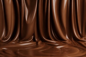 Naklejka premium Melted chocolate cascading over draped glossy surface