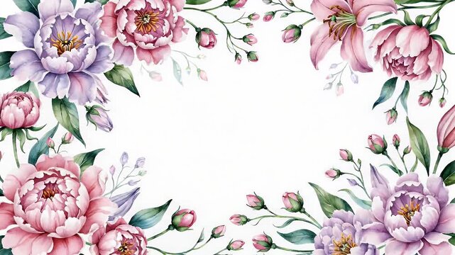 A delicate watercolor floral border with soft pink and purple blooms.