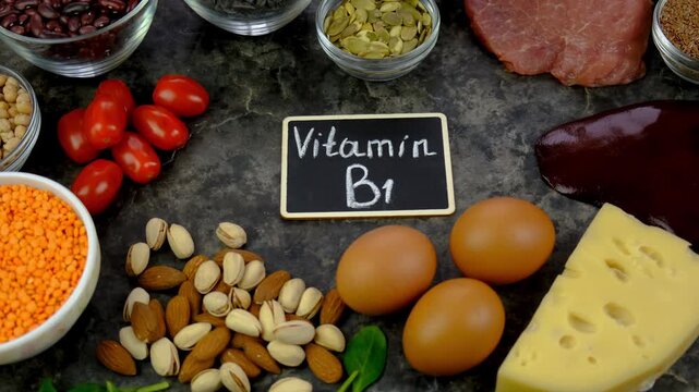 Foods that contain vitamin B1. Selective focus.