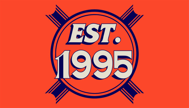 Retro Varsity Style Lettering with EST 1995 Collegiate Badge Design.eps