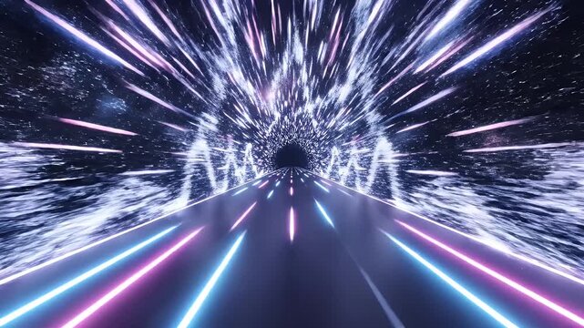 Abstract hyperspace tunnel with streaks of light.