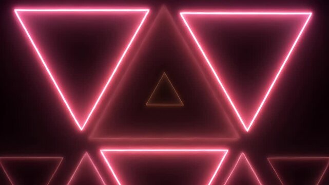A repeating pattern of glowing neon triangles in shades of blue and purple.