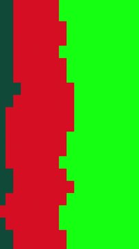 Multicolor 8-bit pixelated blocks swipe transition with green screen background
