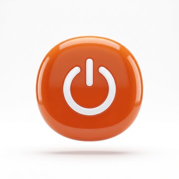 3D power button icon glowing on white background. Digital on-off switch symbol for tech and energy concepts.
