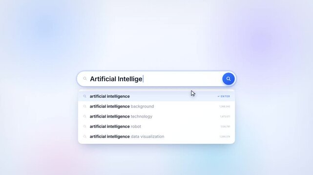 Creative asset marketplace search interface typing artificial intelligence query on website