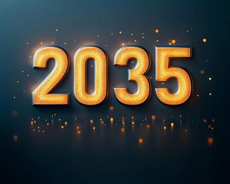 Stunning 2035 New Year Celebration Greeting Card Design With Glowing Golden Numbers In Dark Style