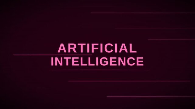 Artificial intelligence kinetic typography animation with flashing color text and tech keywords