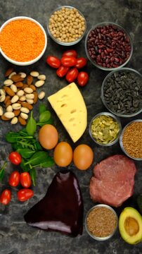 Foods that contain vitamin B1. Selective focus.