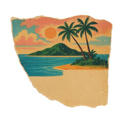 Naklejka premium PNG Vintage tropical island illustration