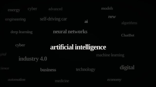 Artificial intelligence editorial typography animation with elegant serif headlines and reports