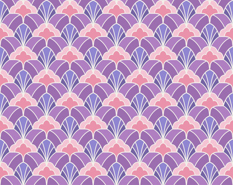Floral art deco geometric seamless texture. Abstract curved vector pattern.