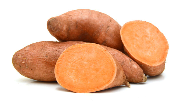 Sweet potatoes on white background
