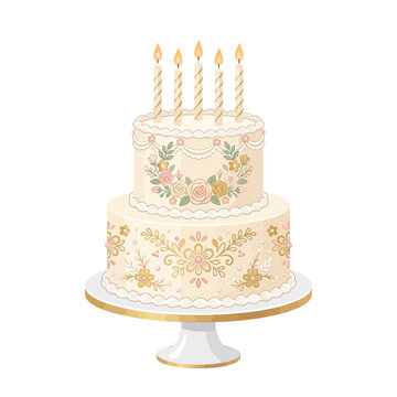 Two tier birthday celebration cake with candles icon flat vector illustration for party and bakery design