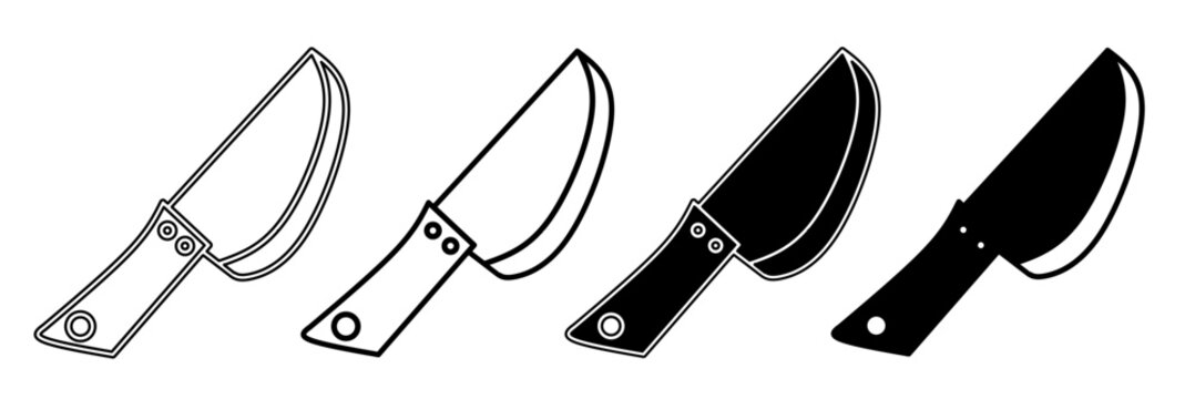 A collection of minimalist knife icons featuring outline and solid black and white styles.