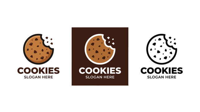 Minimalist chocolate chip cookie vector illustration design featuring a bitten circular shape for branding identity projects