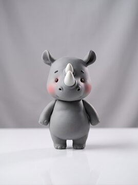 Adorable baby rhinoceros figurine on a white surface