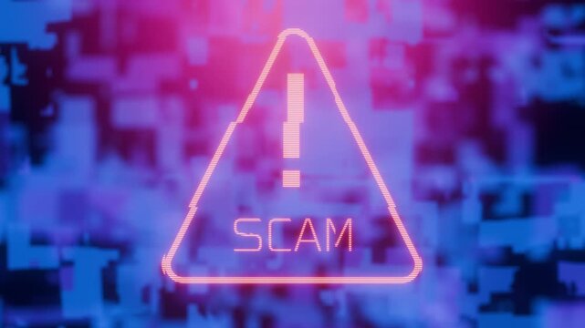 Danger of fraud. Danger of exchange animation. Warning: scam. Red icon with an exclamation point and the word "scam." Telephone scam. Email scam. Phishing.