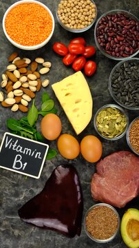 Foods that contain vitamin B1. Selective focus.