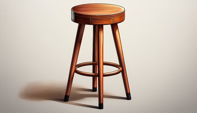 A D Rendered Illustration Of A Wooden Bar Stool Isolated On White Background