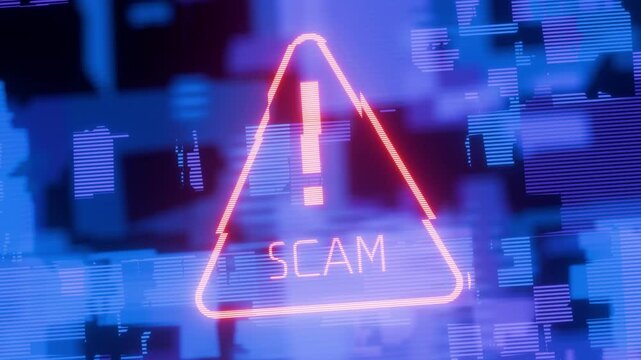 Telephone scam. Email scam. Phishing. Danger of fraud. Danger of exchange animation. Warning: scam. Red icon with an exclamation point and the word "scam."