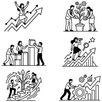 business growth teamwork and success concepts featuring professionals achieving financial progress and career development.