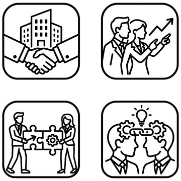 business partnership teamwork corporate growth and collaborative problem-solving illustrated with innovative idea generation concepts.